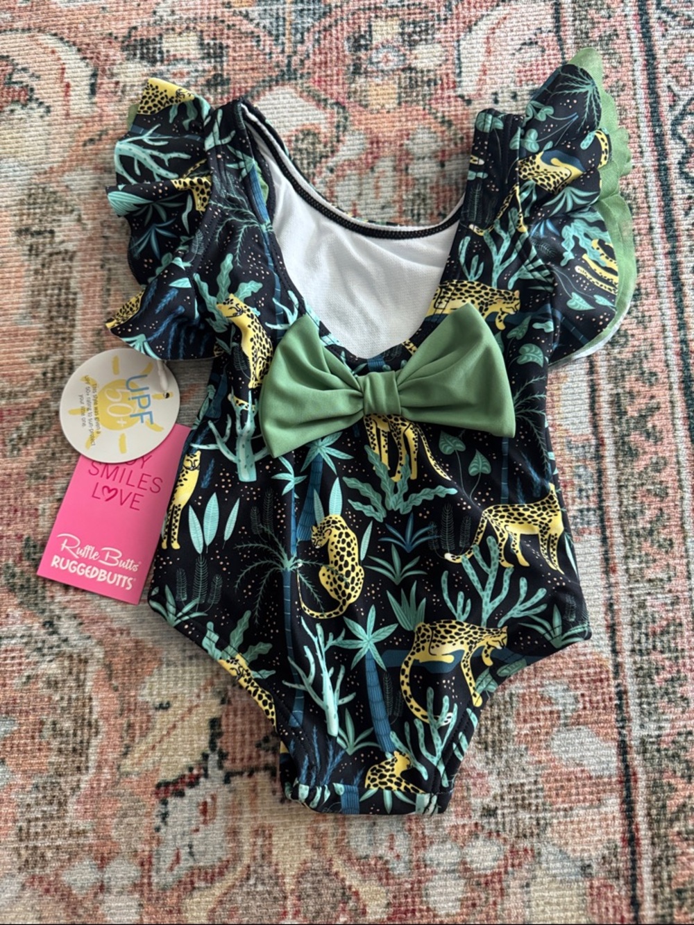 NWT! RuffleButts Leopard Print Girls Swimsuit - Picture 2 of 3